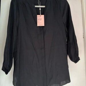 Quince Black Relaxed Mandarin Collar Blouse